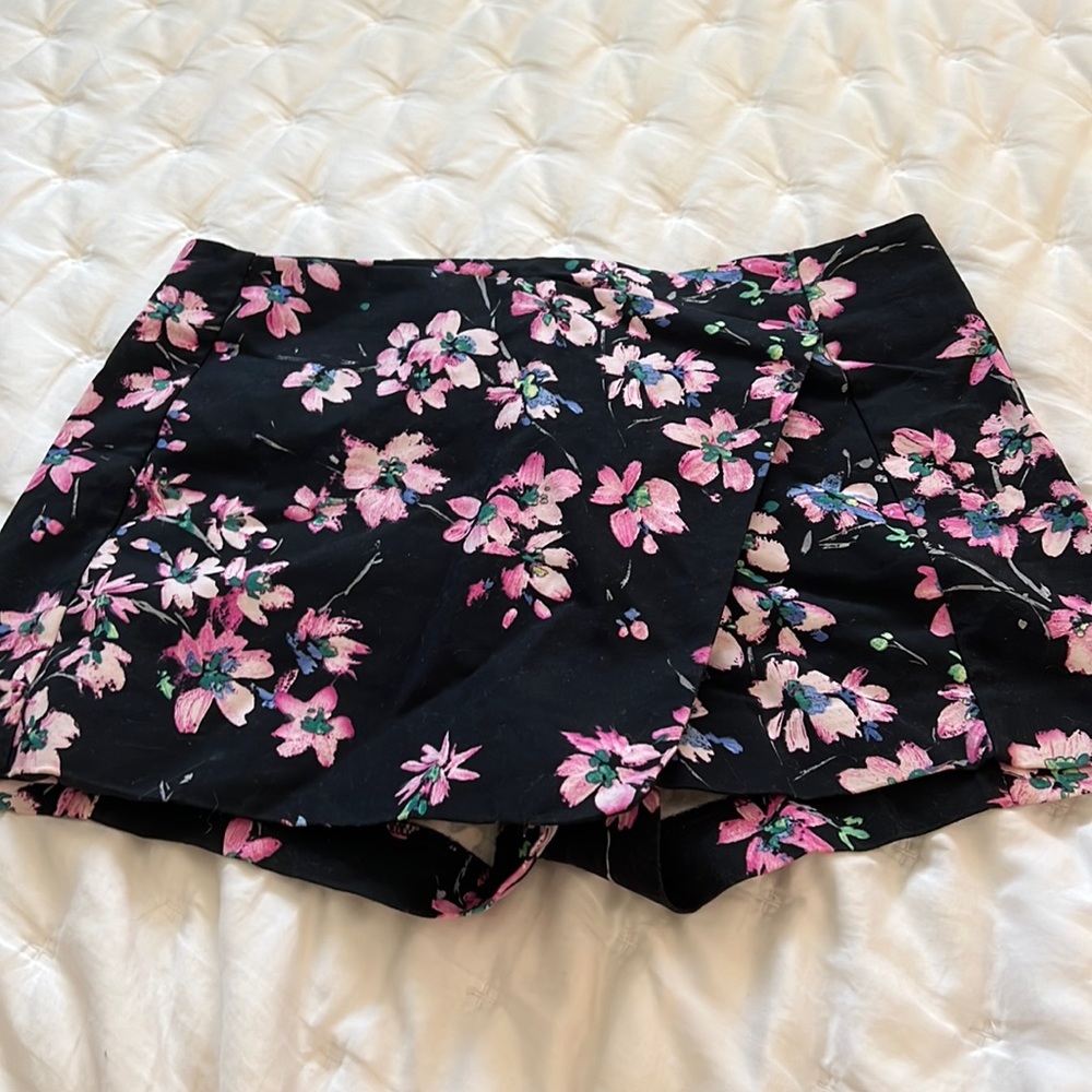 Express Black Mini Skort with Pink Floral Print